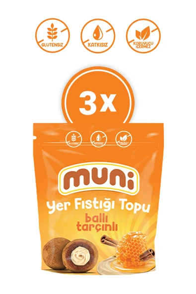 muni Glutensiz, Katkısız Ballı Tarçınlı Yer Fıstığı Topu 3'lü