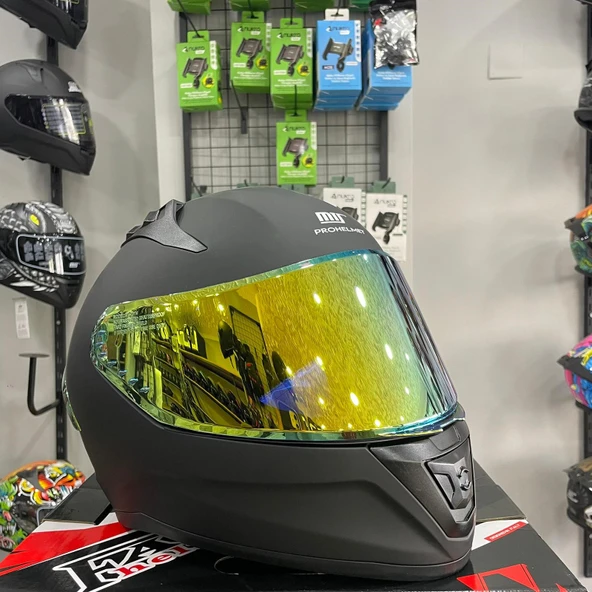Mts M-801 Mat Siyah-Gold Güneş Vizörlü Kask - Resim 2