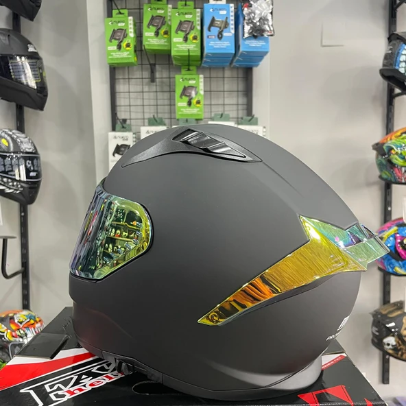 Mts M-801 Mat Siyah-Gold Güneş Vizörlü Kask - Resim 3
