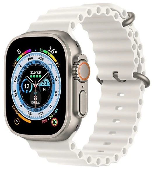 Apple Watch Ultra GPS + Cellular 49mm Titanyum Kasa ve Beyaz-Ocean Kordon Akıllı Saat