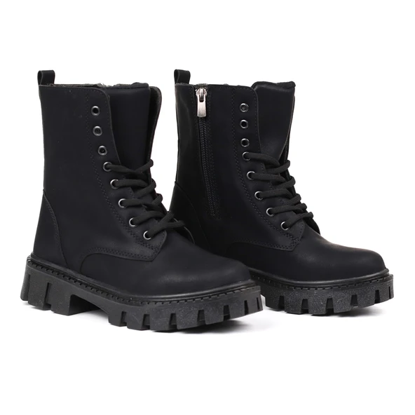 Kadın Siyah Nubuk Postal Bot – Kalın Taban Fermuarlı Bağcıklı Rahat Günlük Şık ve Dayanıklı ürün görseli 1