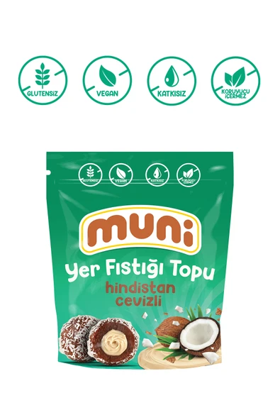 muni Glutensiz, Katkısız Hindistan Cevizli Yer Fıstığı Topu