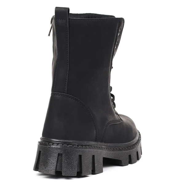 Kadın Siyah Nubuk Postal Bot – Kalın Taban Fermuarlı Bağcıklı Rahat Günlük Şık ve Dayanıklı - Resim 5