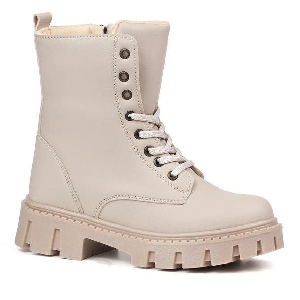 Kadın Bej Postal Bot – Kalın Taban Fermuarlı Bağcıklı Rahat Günlük Şık ve Dayanıklı - Resim 3