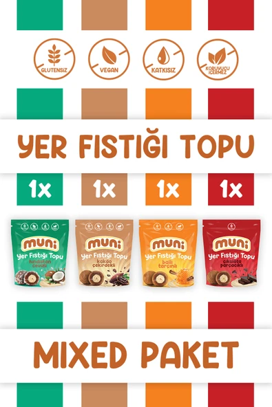muni Karma Yer Fıstığı Topları Sağlıklı Atıştırmalık Tanışma Paketi (Glutensiz/Şeker İlavesiz) - 1