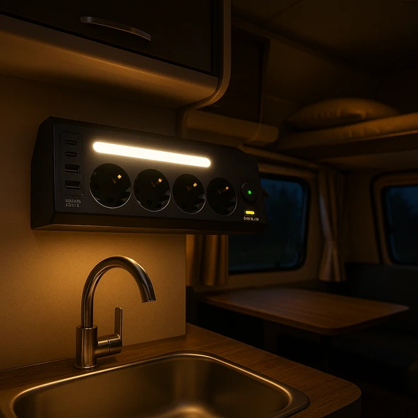 4’lü Akım Korumalı Priz  2 USB-C 2 USB-A Çıkış  LED Işıklı Şarj İstasyonu  2 Metre Kablo  Hızlı ve Güvenli Kullanım - 3