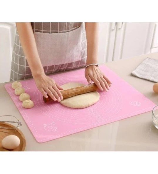 Silikon Ölçülü Hamur Açma Matı Pembe - 2