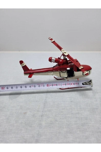 FREFLY STORE Nostaljik Kırmızı Beyaz Metal Helikopter Maketi - 6