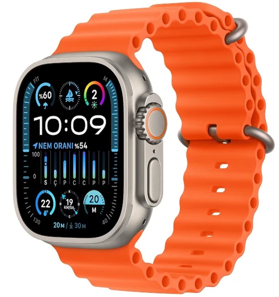 Apple Watch Ultra 2 GPS + Cellular 49mm Natürel Titanyum Kasa ve Turuncu-Ocean Kordon Akıllı Saat - 1