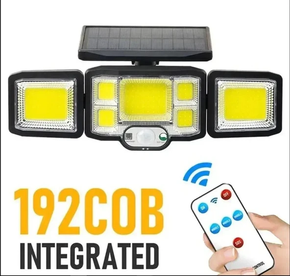 MİGHTY 192 COB LED GÜNEŞ ENERJİLİ HAREKET SENSÖRLÜ KUMANDALI BAHÇE GARAJ EV AYDINLATMA LAMBASI SOLAR IŞIK