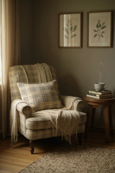 FREFLY Ekoseli Keten Kumaş 43X43 Kare Kırlent Kılıfı - 7