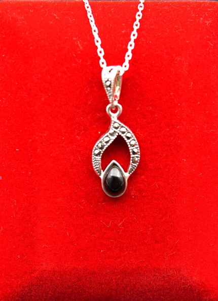 925 Ayar Kadın Oltu Taşı Kadın Kolye sk00078 ürün görseli 1