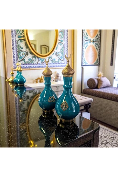 FREFLY Bakır hilal kapaklı ile el Emeği 53cm Turkuaz Büyük Boy Üzerindeki özel işlemeli bakır ürün görseli 1