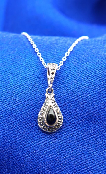 925 Ayar Kadın Oltu Taşı Kadın Kolye sk00081 - Resim 2