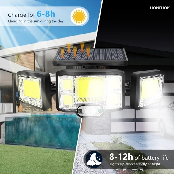 MİGHTY 192 COB LED GÜNEŞ ENERJİLİ HAREKET SENSÖRLÜ KUMANDALI BAHÇE GARAJ EV AYDINLATMA LAMBASI SOLAR IŞIK - 4