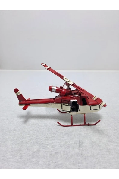 FREFLY STORE Nostaljik Kırmızı Beyaz Metal Helikopter Maketi - 5