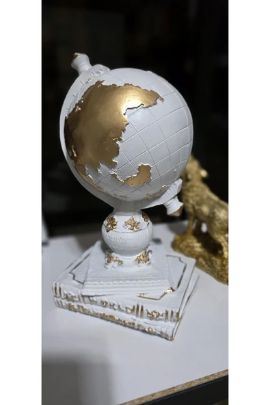 FREFLY STORE Kitaplı Dünya Dekoratif Küre Atlas Heykeli Beyaz Biblo - 1