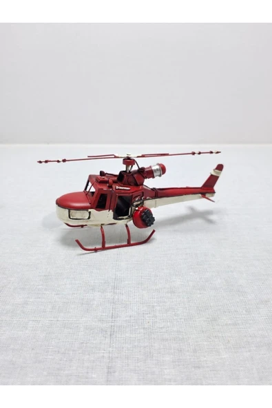 FREFLY STORE Nostaljik Kırmızı Beyaz Metal Helikopter Maketi - 2
