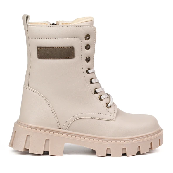 Kadın Bej Postal Bot – Kalın Taban Fermuarlı Bağcıklı Rahat Günlük Şık ve Dayanıklı - Resim 4