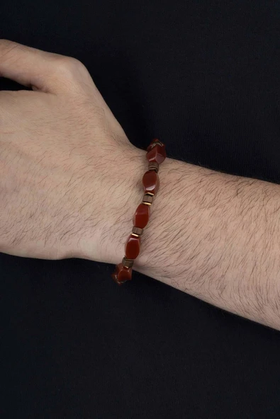 Gümüş Pazarım 8 mm Akik Taşı Klasik Model Erkek Doğal Taş Bileklik - Resim 2