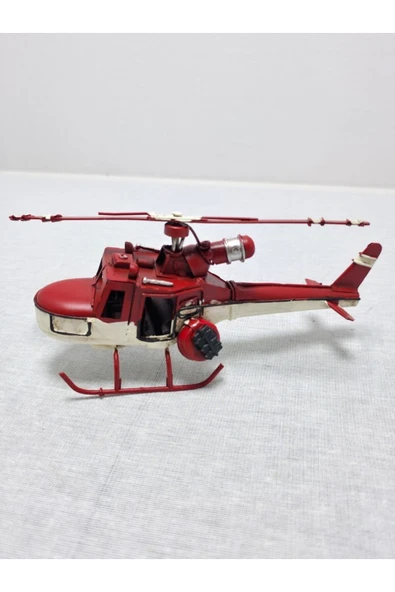 FREFLY STORE Nostaljik Kırmızı Beyaz Metal Helikopter Maketi - 3