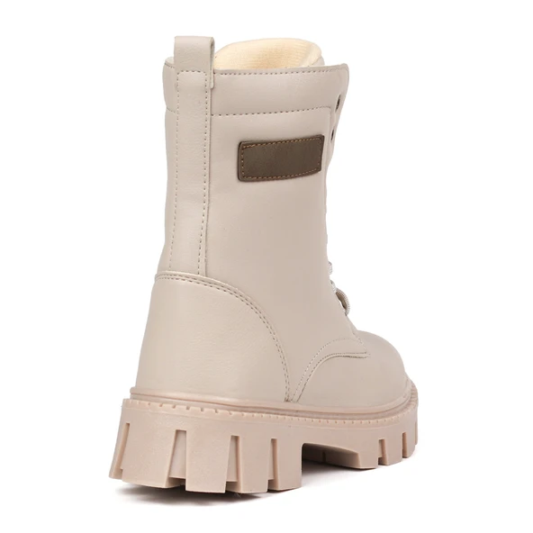 Kadın Bej Postal Bot – Kalın Taban Fermuarlı Bağcıklı Rahat Günlük Şık ve Dayanıklı - Resim 5