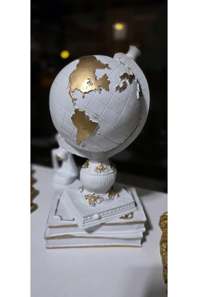 FREFLY STORE Kitaplı Dünya Dekoratif Küre Atlas Heykeli Beyaz Biblo - 2