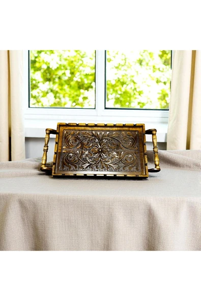 FREFLY STORE ÖZEL EL EMEĞİ GÖZ NURU ÇEVİZ AĞACINDAN ÇAY TEPSİSİ - Resim 2