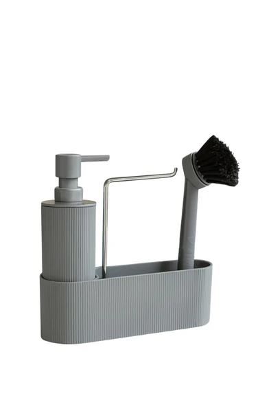 Gri Sabunluk Fırçalı Mutfak Lavabo Düzenleyici Seti- Sabunluk,Fırça Ve Organizer - Resim 3
