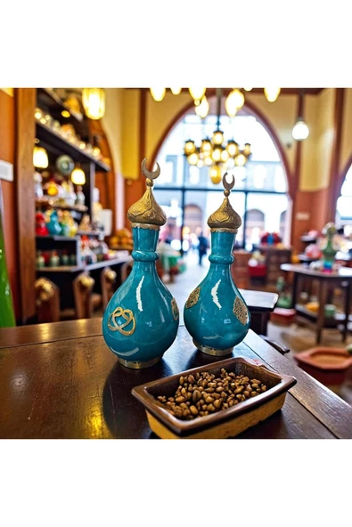 FREFLY Bakır hilal kapaklı ile el Emeği 53cm Turkuaz Büyük Boy Üzerindeki özel işlemeli bakır - Resim 8