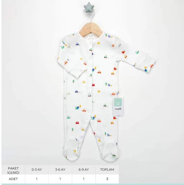 Erkek bebek arabalı beyaz pamuklu tulum ürün görseli