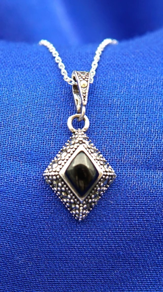 925 Ayar Kadın Oltu Taşı Kadın Kolye sk00080 - Resim 2