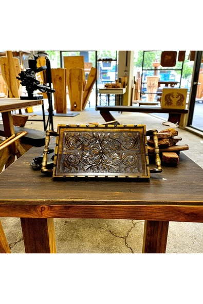 FREFLY STORE ÖZEL EL EMEĞİ GÖZ NURU ÇEVİZ AĞACINDAN ÇAY TEPSİSİ - Resim 3