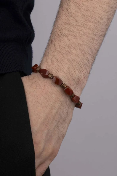 Gümüş Pazarım 8 mm Akik Taşı Klasik Model Erkek Doğal Taş Bileklik ürün görseli 1