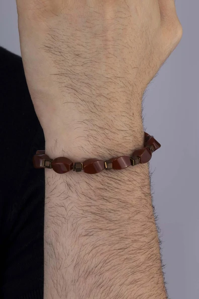 Gümüş Pazarım 8 mm Akik Taşı Klasik Model Erkek Doğal Taş Bileklik - Resim 3