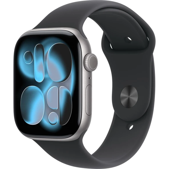 Apple Watch Series 11 Gps, 46 mm uzay grisi Alüminyum kasa ve Siyah Spor kordon - m/l