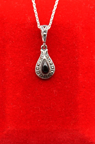 925 Ayar Kadın Oltu Taşı Kadın Kolye sk00081 ürün görseli 1