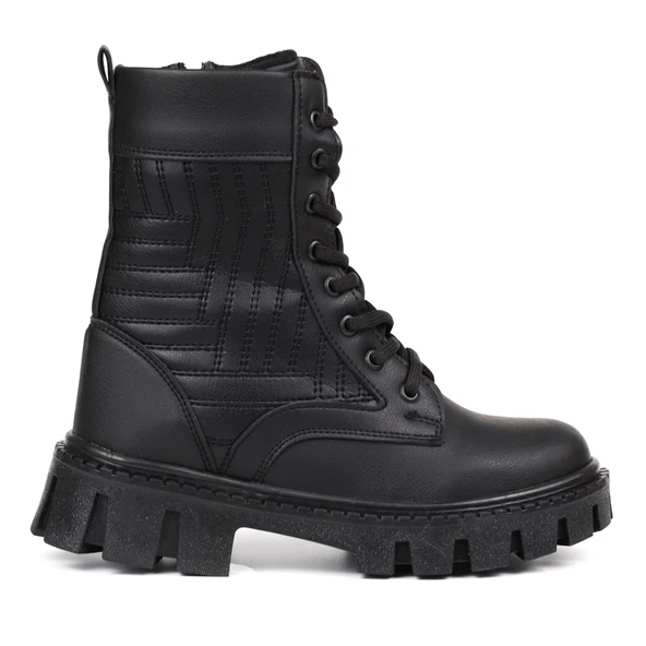 Kadın Siyah Postal Bot – Kalın Taban Fermuarlı Bağcıklı Rahat Günlük Şık ve Dayanıklı - Resim 8