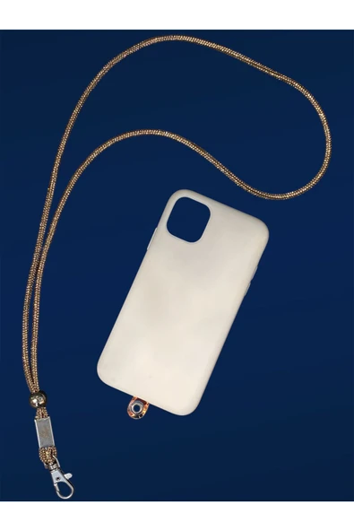 Tüm Kılıflara Uyumlu Altın Rengi Taşlı Boyun Telefon Askısı ürün görseli