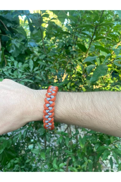 Paracord Bileklik 18 CM Turuncu-Gri Shark - Resim 2