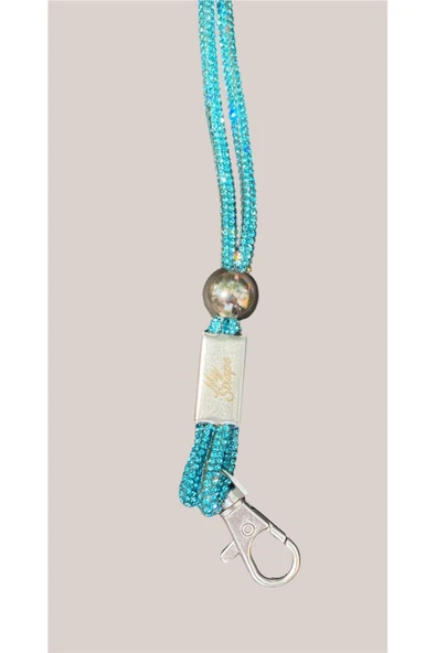 Tüm Kılıflara Uyumlu Mavi Taşlı Boyun Telefon Askısı - Resim 4