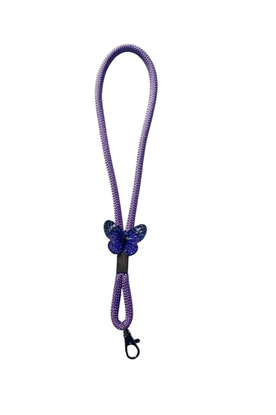 Tüm Kılıflara Uyumlu Mor Kelebek Aksesuarlı El Telefon Askısı - Resim 5