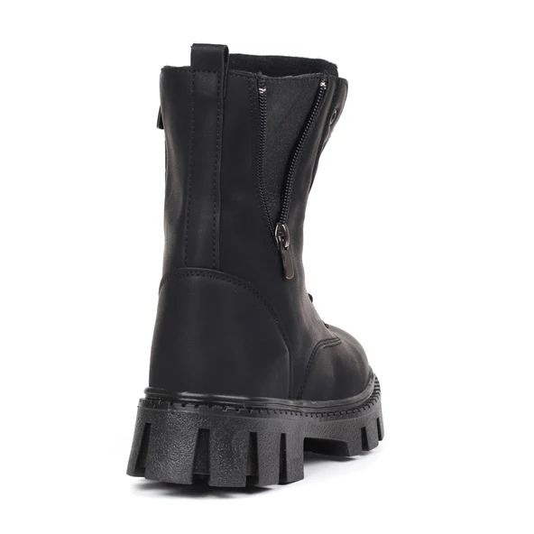 Kadın Siyah Nubuk Fermuar Detaylı Postal Bot – Kalın Taban Fermuarlı Bağcıklı Rahat Günlük Şık ve Dayanıklı - Resim 5