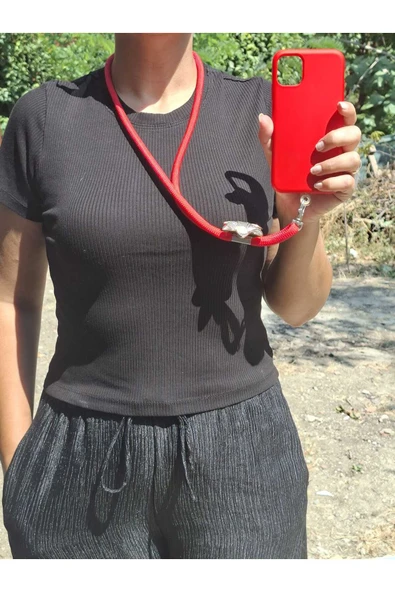 TÜM KILIFLARA UYUMLU KIRMIZI ÇİÇEKLİ TELEFON BOYUN ASKISI - Resim 2
