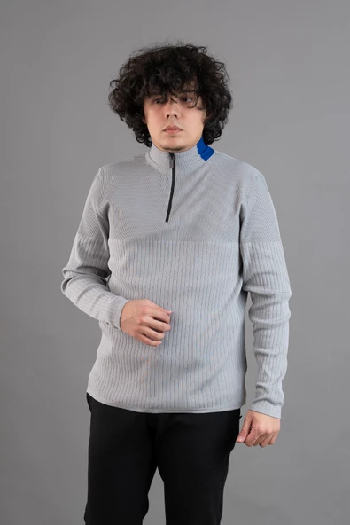 FERMUAR YAKA YARIM BALIKÇI LİKRALI ERKEK SWEATSHİRT - 6