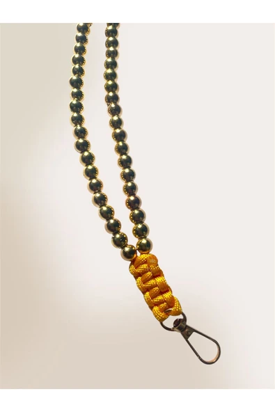 TÜM KILIFLARA UYUMLU GOLD BONCUKLU EL TELEFON ASKISI - Resim 3