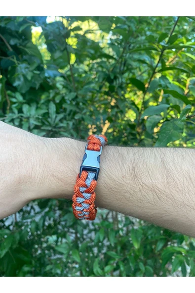 Paracord Bileklik 18 CM Turuncu-Gri Shark - Resim 3