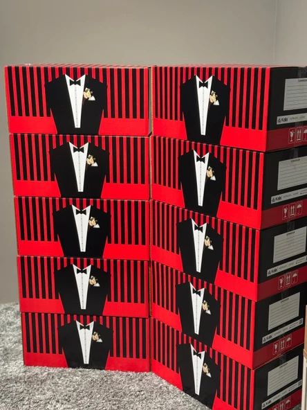 Smokin Desenli Kutu Nikah & Düğün 10 Lu Hediye Gelin Kutusu Damat Kutusu Söz Kutusu - 4