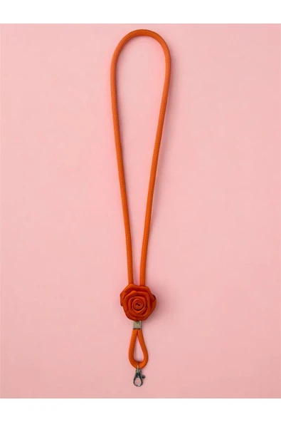 Tüm Kılıflara Uyumlu Turuncu Çiçek Aksesuarlı Boyun Telefon Askısı - Resim 4
