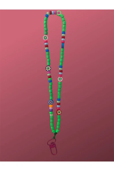 Tüm Kılıflara Uyumlu Yeşil Boncuklu El Telefon Askısı - Resim 2